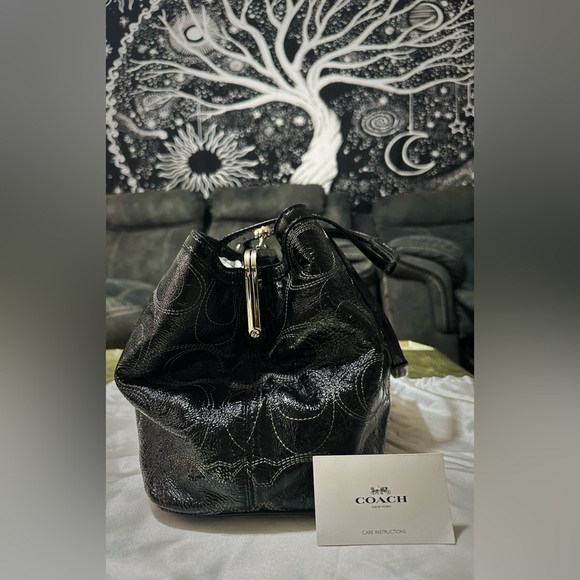 Vintage style COACH soho shoulder bag kisslock Black Leather Tote handbag - Picture 13 of 17